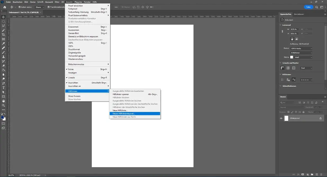 Photoshop - Ansicht / Hilfslinien / Neues Hilfslinienlayout