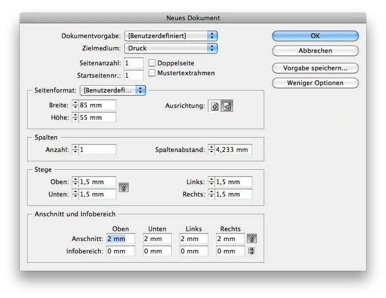 InDesign: Beschnitt und Schnittmarken anlegen